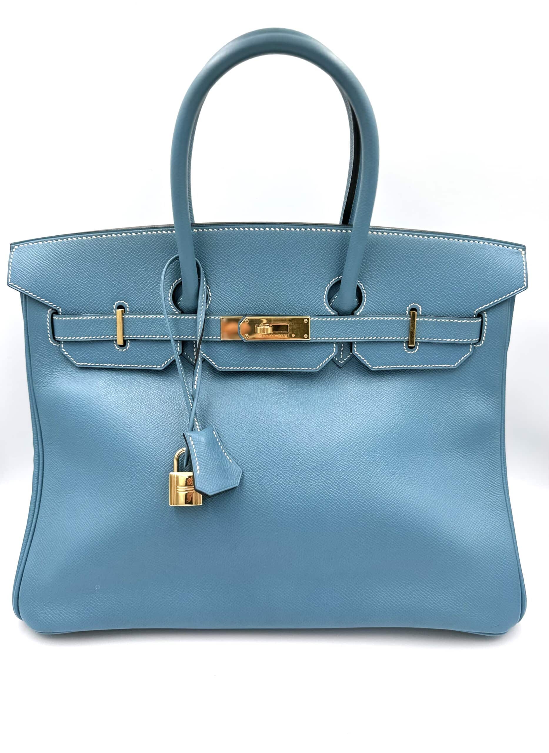 Sac Birkin 35 en cuir bleu