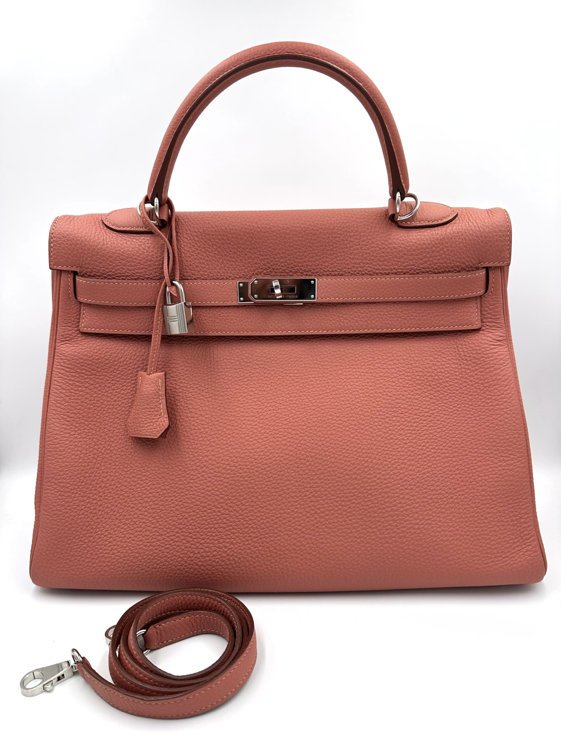 Sac Kelly 35 en cuir rose tea crevette