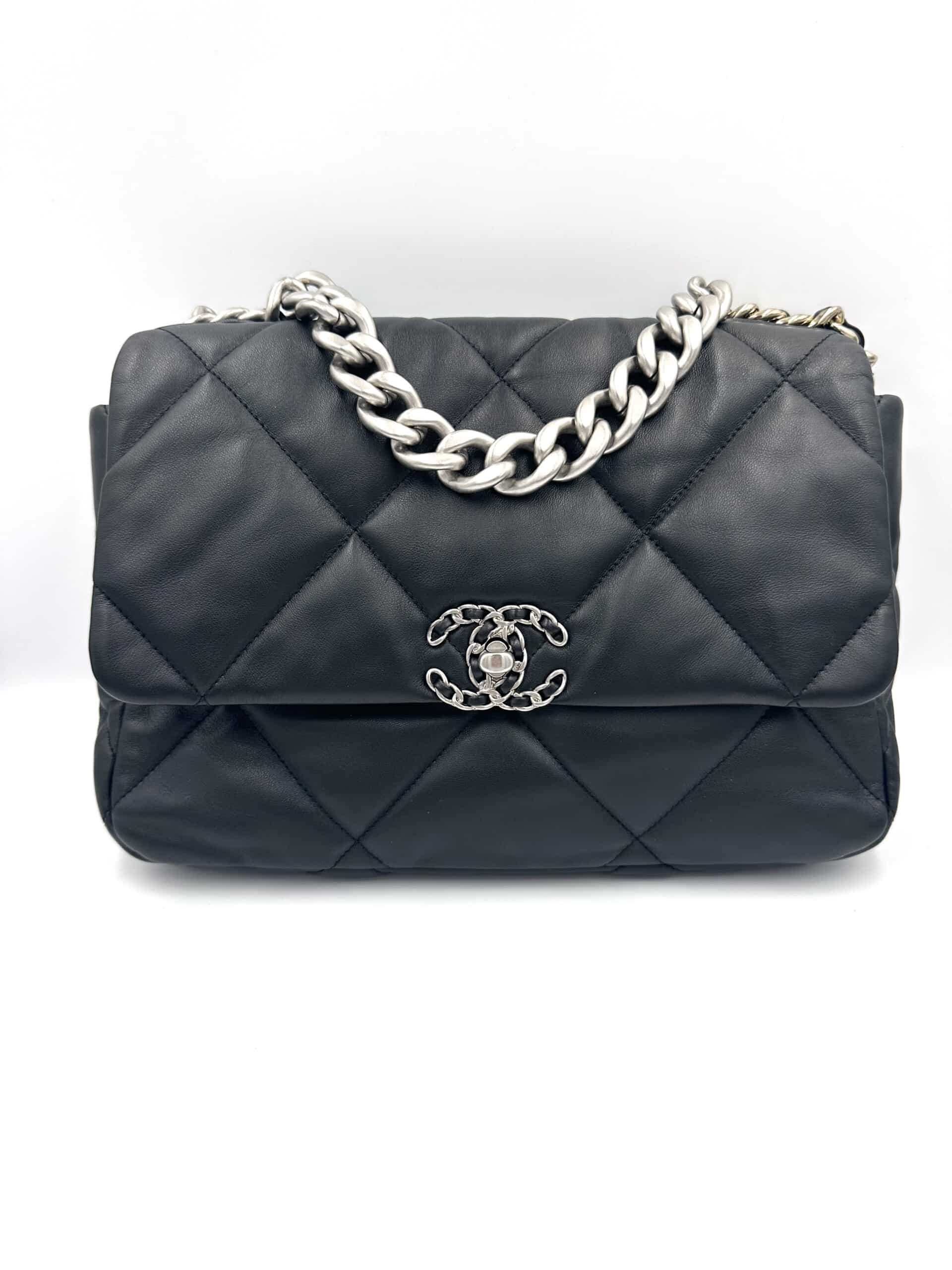 Sac Chanel 19 Jumbo en cuir lisse noir métal argent